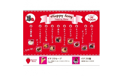 愛知郡東郷町の農園いちごHappyBerryのいちご狩り招待券2名様(トッピング2品付)【1467925】