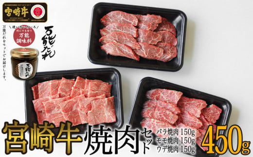 S-6 宮崎牛 焼肉セット (ウデ、バラ、モモ) 450g 万能だれ付き