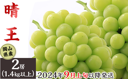 74-17岡山県産シャインマスカット「晴王」2房（1.4kg以上）【2024年9月上旬～10月上旬発送予定】