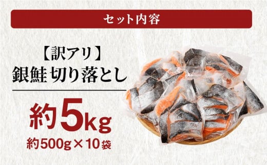 【訳アリ】銀鮭 切り落とし 約5kg（約500g×10袋）