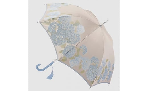 【槙田商店】晴雨兼用長傘　絵おり　紫陽花　ベージュ 日傘 UV プレゼント 化粧箱 ギフト 老舗