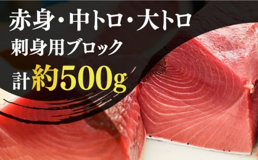 五島列島産 養殖 生本かみマグロ 赤身 中トロ 大トロ 計約500g / マグロ まぐろ 鮪 刺身 ブロック