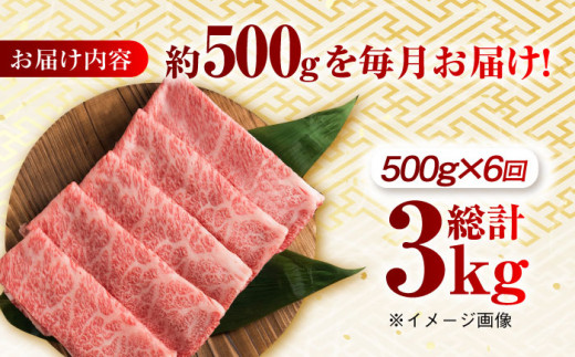 【月1回約500g×6回定期便】長崎和牛 ローススライス すき焼き・しゃぶしゃぶ用 計3kg 長崎県/長崎県農協直販 [42ZZAA173]  肉 牛 和牛 ロース スライス すき焼き しゃぶしゃぶ 西海市 長崎 九州 定期便