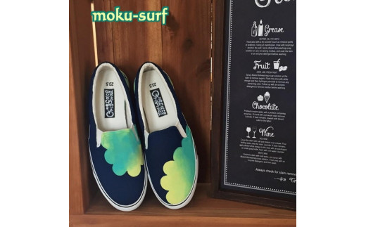 手描きスニーカー「moku-surf」26.0cm ダークブルー×グラデーション【受注制作】