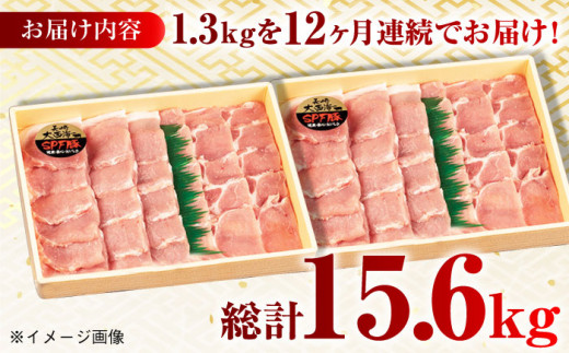 【月1回約1.3kg×12回定期便】大西海SPF豚 背ロース（焼肉用）計15.6kg 長崎県/長崎県農協直販 [42ZZAA075] 肉 豚 ぶた ブタ ロース 焼肉 焼き肉 小分け 西海市 長崎 九州 定期便