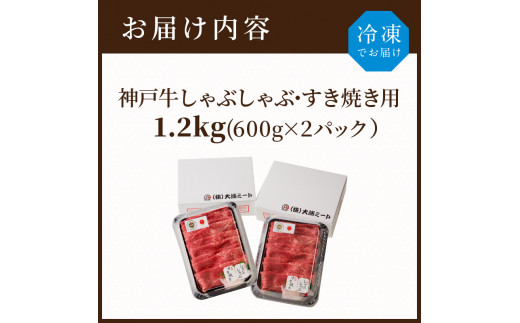  ★選べる配送月★【1月発送】 神戸牛しゃぶしゃぶ・すきやき1.2kg(600ｇ×2) 《 すき焼き しゃぶしゃぶ 神戸牛 1.2kg  国産 送料無料 お取り寄せ 牛肉 小分けタイプ 美味しい おすすめ 》【2404A00216-01】