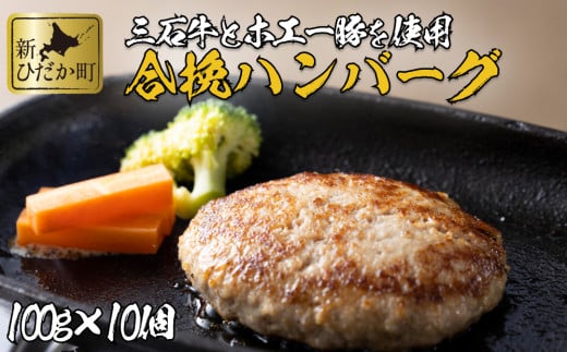 北海道産 黒毛和牛 みついし牛 と ホエー豚 ハンバーグ 計 1kg （ 100g × 10個 ） 和牛 三石牛 合い挽き ハンバーグステーキ セット 