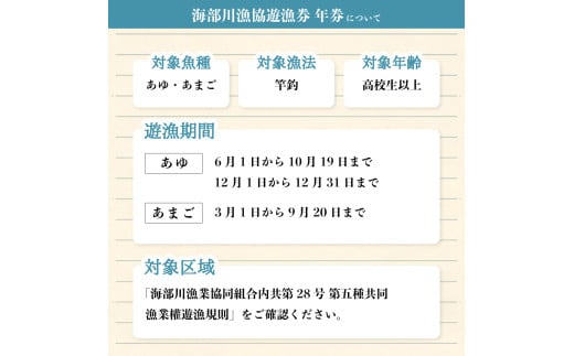 海部川漁協遊漁券  年券 １名分 アユ アマゴ 釣り 