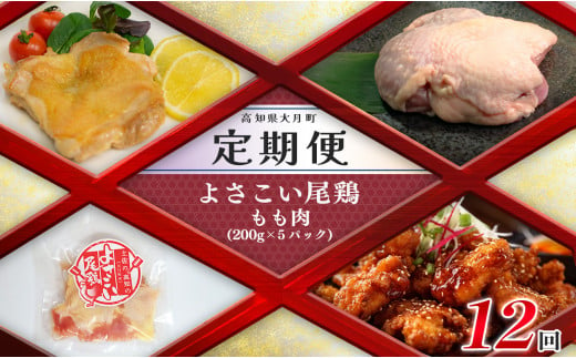 【定期便 12回】よさこい尾鶏 もも肉（200g×5パック）