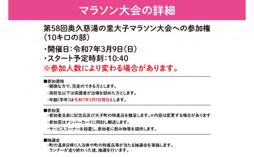 第58回奥久慈湯の里大子マラソン大会 10キロ(高校生以上参加可能)の部 参加権1名分 ※種目を確認のうえ、お申込みください。（AU002）