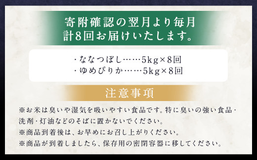 【8ヶ月定期便】らんこし米食べ比べ (ななつぼし・ゆめぴりか) 各5kg