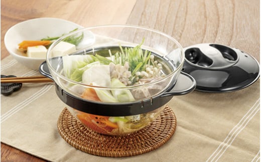 HARIO ガラスのレンジおかず鍋［XOY-1-B］｜ハリオ 耐熱 ガラス キッチン 日用品 キッチン用品 日本製 おしゃれ かわいい ひとり鍋 電子レンジ可_BE86