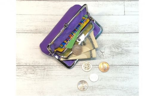 イタリア本革（牛革）の親子がま口小物入れ（小）ブラック×ピンク