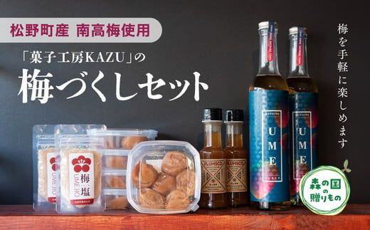 【松野町産 南高梅使用】「菓子工房KAZU」の梅づくしセット（梅シロップ500ml×2本+プラムスコ100ml×2本+梅塩50g×2袋+4Lサイズ梅干し6個×5箱）◇ 