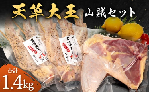 天草大王 【山賊セット】 幻の鶏 キャンプ BBQ 骨付き もも肉 (800g) 大手羽先 (3本×2) 