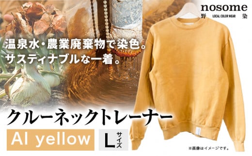 【L:サイズ】野の色を着る。温泉水・農業廃棄物で染色したクルーネックトレーナー AI yellow 合同会社nosome《90日以内に出荷予定(土日祝除く)》 送料無料 服 ファッション クルーネックトレーナー 染め 染色 ギフト レディース メンズ 北海道 本別町 