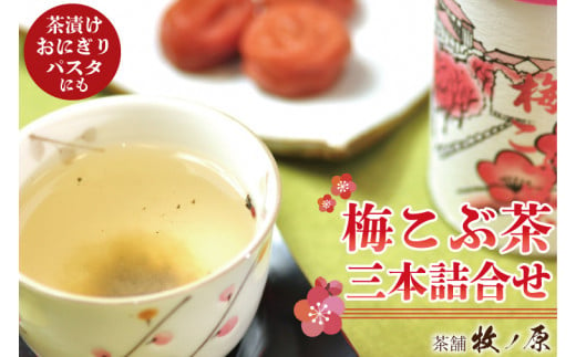 【牧ノ原】梅こぶ茶(梅昆布茶）三本詰合せ【お茶 おちゃ お土産 おみやげ 梅 うめ ティータイム 熨斗 水戸市 茨城県】（BX-9）