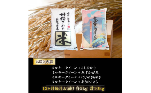 令和6年産 新米 定期便 10kg 全12回 ミルキークイーン  + 4品種 食べ比べ ( こしひかり みずかがみ にじのきらめき あきたこまち ) 全5品種 白米 各 5㎏ × 2袋 12ヶ月 近江米  国産 お米 米 おこめ ごはん ご飯 白飯 しろめし こめ ゴハン 御飯 滋賀県産 竜王 ふるさと ランキング 人気 おすすめ