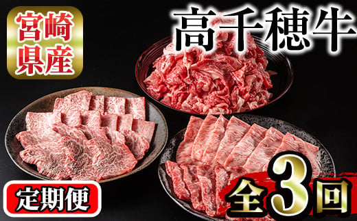 ＜定期便・3回(連続)＞高千穂牛・定期便(3ヶ月)国産 宮崎県産 宮崎牛 牛肉 煮込み料理 小間切れ すきやき 焼肉 霜降り A4 和牛【MT009】【JAみやざき 高千穂牛ミートセンター】