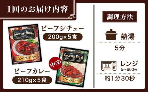 【全3回定期便】【本格！プロの味】 ビーフシチューとビーフカレー 計10食 (200g×5食・210g×5食)【フルノストアー】 [QAF019]