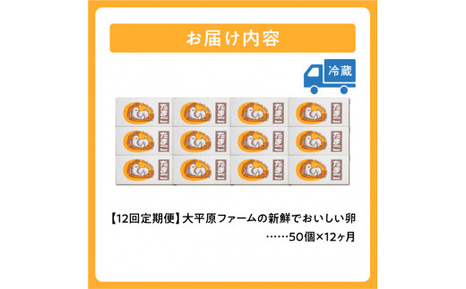 【12回定期便】大平原ファームの新鮮でおいしい卵 計50個(白卵)×12ヶ月_S035-0022