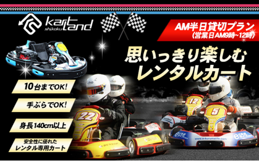 [№5911-0307]思いっきり楽しむレンタルカート　AM半日貸切プラン(営業日AM9時～12時　10台まで)