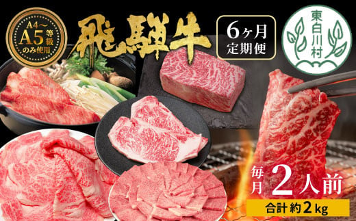 【3月発送開始】飛騨牛 定期便 全6回 約2kg 2人前 すき焼き しゃぶしゃぶ ステーキ 焼肉 BBQ ロース カタロース ロースステーキ モモ カタ ブロック肉 モモブロック 贅沢 贈り物 6ヶ月 定期 おすすめ 選べる 人気 飛騨 ブランド牛 肉のひぐち