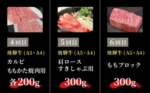 【3月発送開始】飛騨牛 定期便 全6回 約2kg 2人前 すき焼き しゃぶしゃぶ ステーキ 焼肉 BBQ ロース カタロース ロースステーキ モモ カタ ブロック肉 モモブロック 贅沢 贈り物 6ヶ月 定期 おすすめ 選べる 人気 飛騨 ブランド牛 肉のひぐち