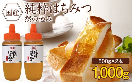 国産 純粋はちみつ 然の極み 1kg（500g×2本）セット（とんがり容器）