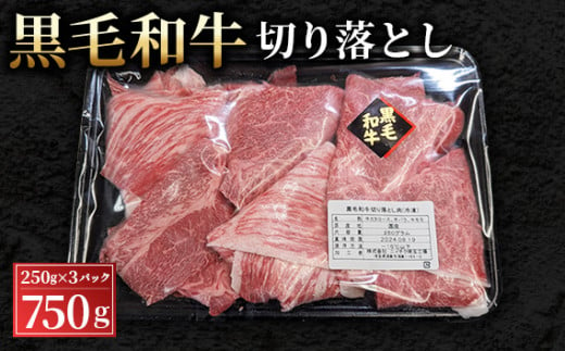 No.430 黒毛和牛切り落とし250g×3パック（合計750g）  