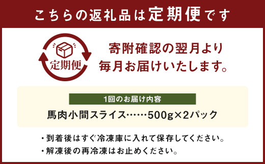 【 6ヶ月 定期便 】馬肉 小間 スライス 1kg （ 合計 6kg ）