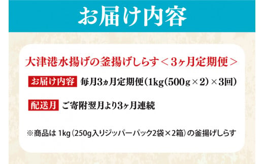 大津港水揚げの釜揚げしらす＜3ヶ月定期便＞＜毎月＞　1kg×3回【海鮮 魚介類 しらす シラス ご飯のお供 たっぷり お手頃 個包装】(AS111)