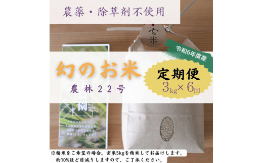 【定期便6回】農薬不使用・除草剤不使用のお米『農林22号』3キロ【白米（標準精米）】