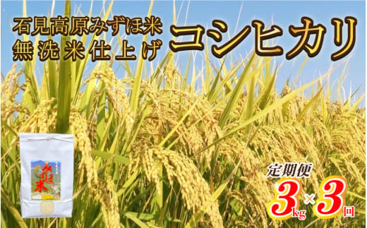 令和6年産【定期便3回】石見高原みずほ米コシヒカリ 無洗米仕上 3kgｘ3回