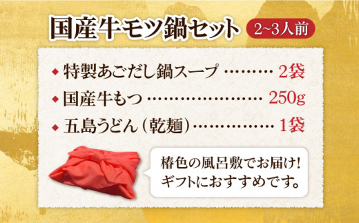 【ギフト対応】焼きあごだしのコクぶか～い旨味！ 国産 牛もつ鍋と五島うどんセット【TMN】 [RAA045]