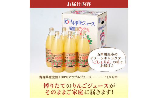 【2024年12月発送】青森県産完熟100％りんごジュース1L×6本