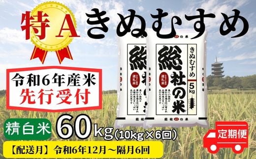 【令和6年産】特Aきぬむすめ【精白米】60kg 定期便（10kg×6回）岡山県総社市産米〔令和6年12月・令和7年2月・4月・6月・8月・10月配送〕24-066-004