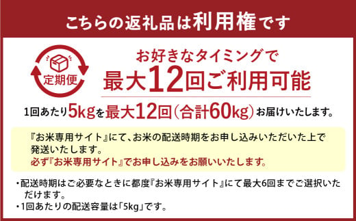 【定期便 12回分】らくらくお米便 一俵コース 合計 60kg 利用権 5kg×12回