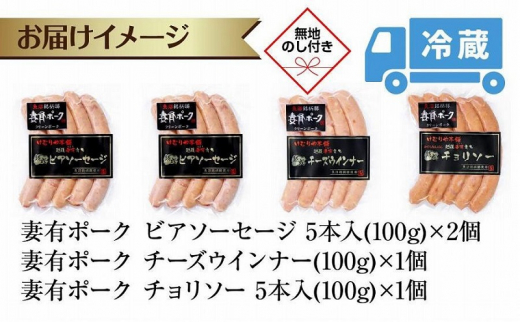 無地熨斗 妻有ポーク 3種 ビアソーセージ 200g チーズ ウインナー チョリソー 各100g ポーク 豚肉 お取り寄せ ファームランド・木落 熨斗 のし 名入れ不可 送料無料 新潟県 十日町市