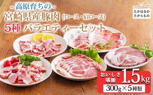 高原育ちの宮崎県産豚肉5種バラエティーセット1.5kg おいしさ満喫 [ロース 肩ロース 夕食 お弁当 一人暮らし 万能食材 ステーキ とんかつ ポークソテー 生姜焼き しゃぶしゃぶ  焼肉 肉巻き 300g 小分け 使い切り] TF0779-P00070