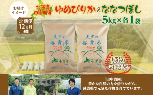 12ヵ月定期便 田中農園 令和6年産 ゆめぴりか＆ななつぼし 各5kg 食べ比べ セット  米 こめ コメ 白米 白飯 ご飯 ごはん ふっくら つややか 豊かな甘み ほどよい粘り 特別栽培 日高町