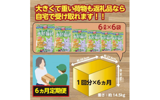 【６か月定期便】猫用 トイレ砂 木製 小粒 ひのきの香り 6L×6袋×6回 | 茨城県 常陸太田 天然素材 猫砂 猫 トイレ 砂 ねこ ネコ ペット 粒 ひのき 香り ヒノキ オガクズ おがくず 粉末 しっかり 固まる 掃除 簡単 木製 消臭 ペレット 消臭力 ニオイ 木 軽減 燃える ゴミ 簡単 燃えるごみ