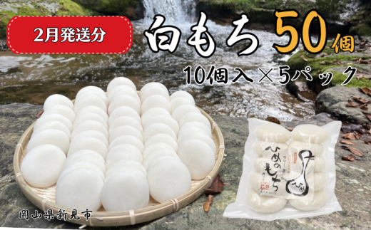 新見市大井野産ヒメノモチを使用した、白もち（1パック10個入：500g）×5パックをお届けします