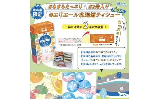 2回お届け 計100箱 エリエール 北海道 ティシュー なまらたっぷり 300組5箱 10パック 大容量 まとめ買い 防災 常備品 備蓄品 消耗品 日用品 生活必需品 送料無料 赤平市