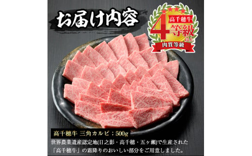 高千穂牛 三角カルビ(500g)国産 宮崎県産 宮崎牛 牛肉 焼肉 カルビ 霜降り A4 和牛 ブランド牛【MT012】【JAみやざき 高千穂牛ミートセンター】