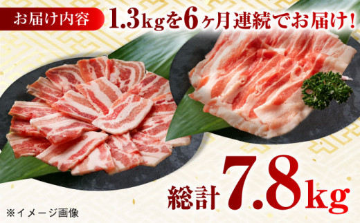 【月1回約1.3kg×6回定期便】大西海SPF豚 バラ（焼肉＆しゃぶしゃぶ用）計7.8kg 長崎県/長崎県農協直販 [42ZZAA102] 肉 豚 ぶた ブタ 豚バラ 焼肉 焼き肉 しゃぶしゃぶ 小分け 満腹 西海市 長崎 九州 定期便