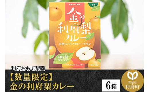 【数量限定】金の利府梨カレー(中辛) 200g×6箱セット「宮城県利府町産の梨を使用」