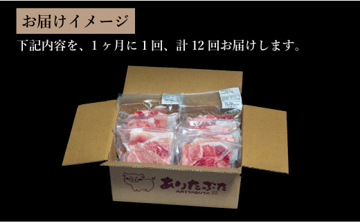 【12回定期便 総計24kg】 ありたぶた 赤身もも 切り落とし 2kg (250g×8パック) 12回 定期便 小分け 真空パック 豚肉 モモ もも しゃぶしゃぶ 赤身 切り落とし N120-8