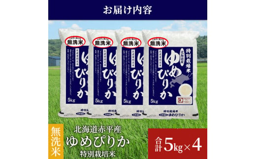 無洗米 北海道赤平産 ゆめぴりか 20kg (5kg×4袋) 特別栽培米 米 北海道