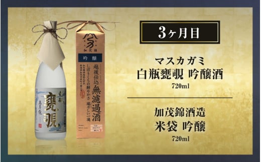 【定期便12ヶ月毎月お届け】【20セット限定】 日本酒3蔵飲み比べセット 24本（720ml×2本×12ヶ月）《2025年1月以降順次発送》マスカガミ 雪椿酒造 加茂錦酒造 贈答 加茂市 マルダイ有本 定期便